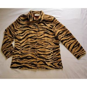 Erin London Women Large Animal Print 5 Button 2 Pocket Unlined Coat Jacket